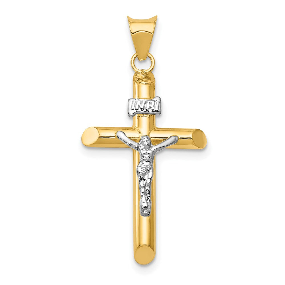 14k Two-Tone Polished INRI Crucifix Pendant, 34.5 x 16 mm