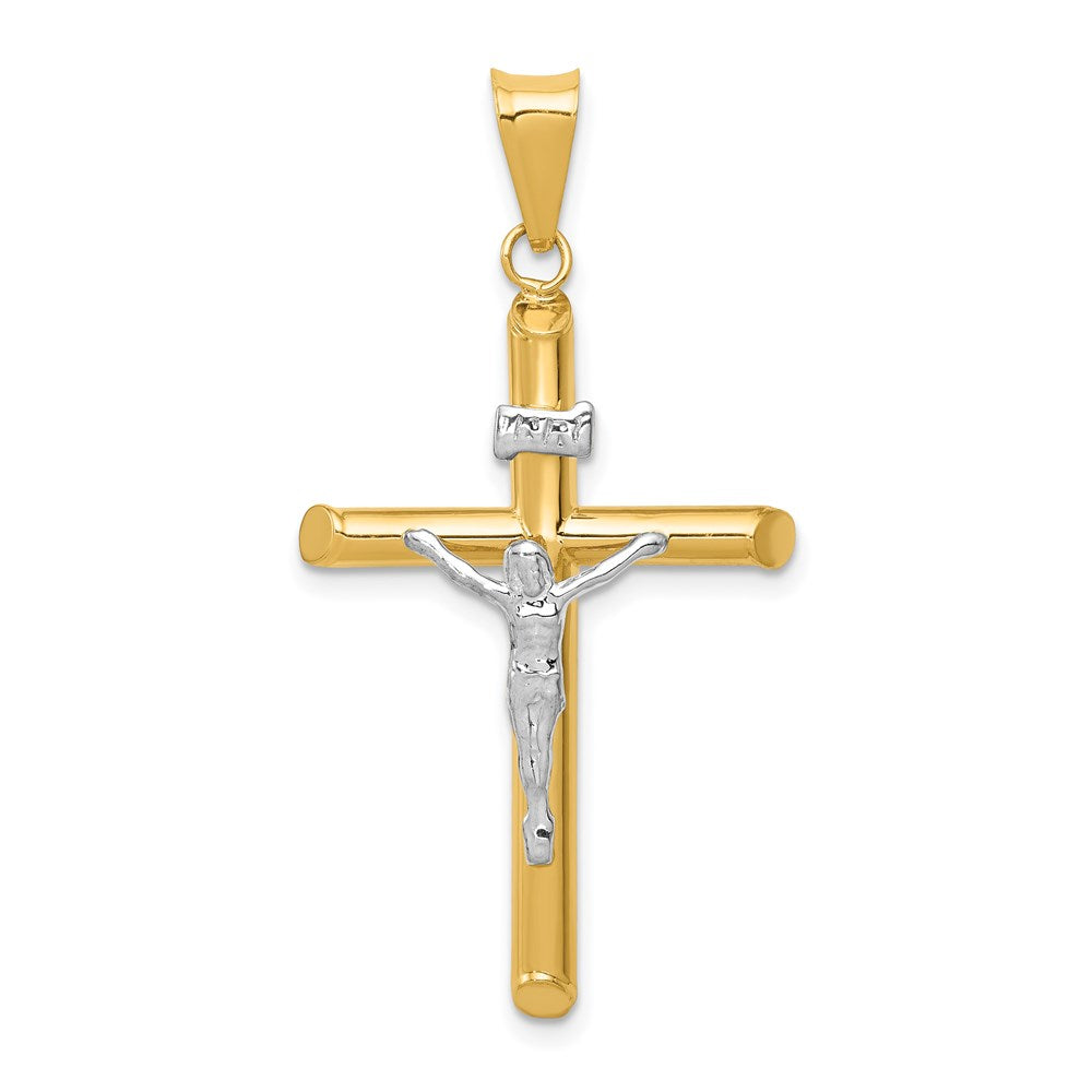 14k Two-Tone Polished INRI Crucifix Pendant, 38 x 20 mm