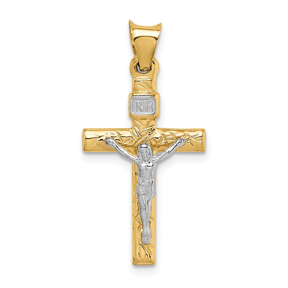 14k Two-Tone Crucifix Pendant, 29.5 x 15 mm