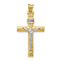 14k Two-Tone and White Rhodium INRI Crucifix Pendant, 34 x 18 mm