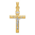 14K Two-Tone and White Rhodium Crucifix Pendant, 48 x 25 mm