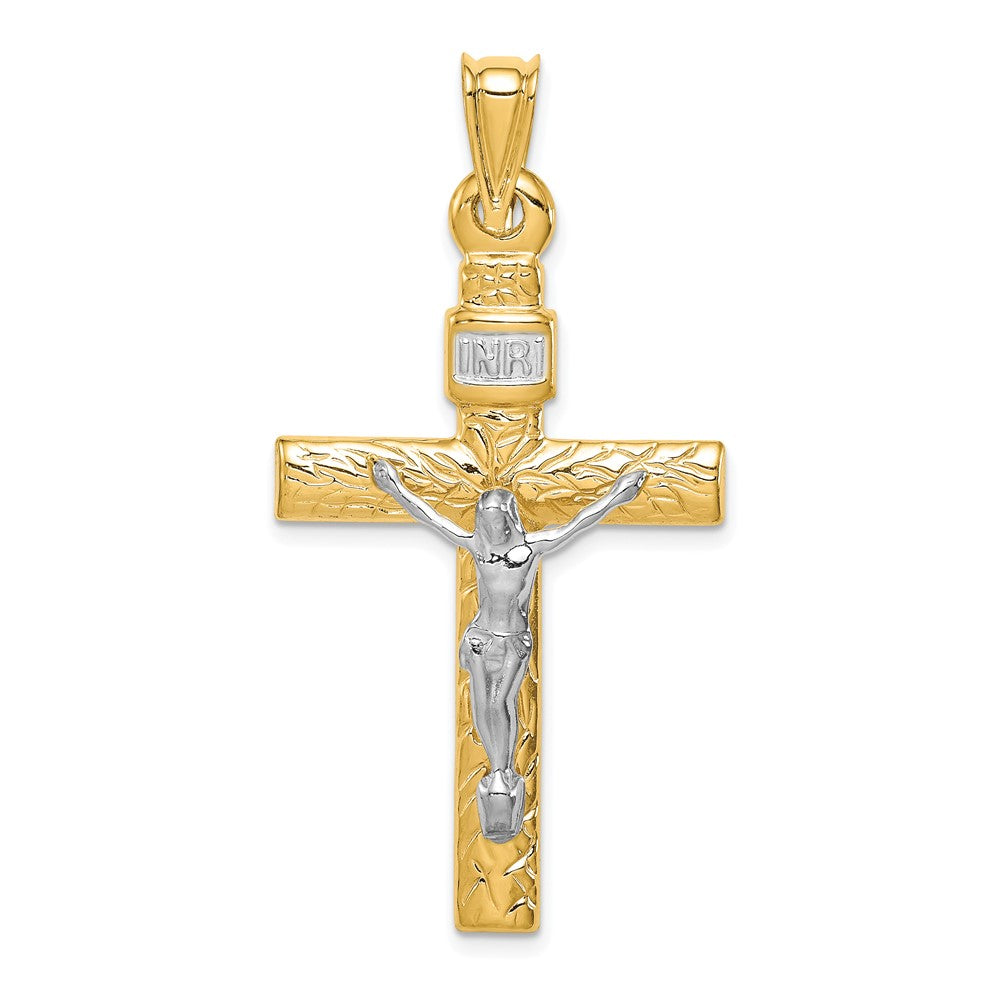 14K Two-Tone and White Rhodium Crucifix Pendant, 48 x 25 mm