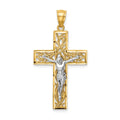 14K Two-Tone Satin Polished Diamond-cut Crucifix with Vines Pendant, 37 x 20 mm
