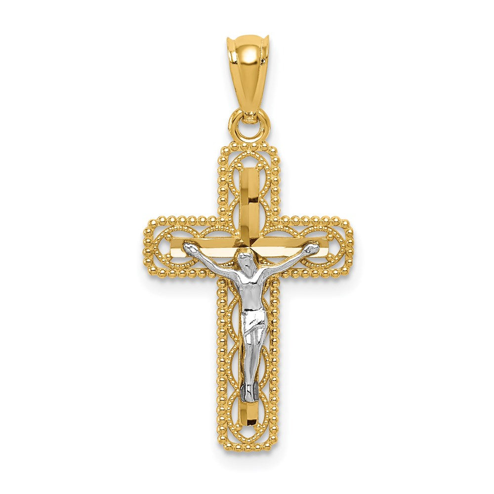 14k Two-tone Polished Crucifix Pendant, 27 x 14 mm