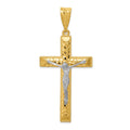 14k Two-tone Diamond-cut Crucifix Pendant, 66 x 30.5 mm