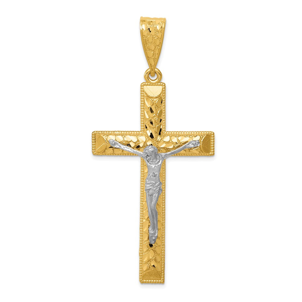 14k Two-tone Diamond-cut Crucifix Pendant, 66 x 30.5 mm