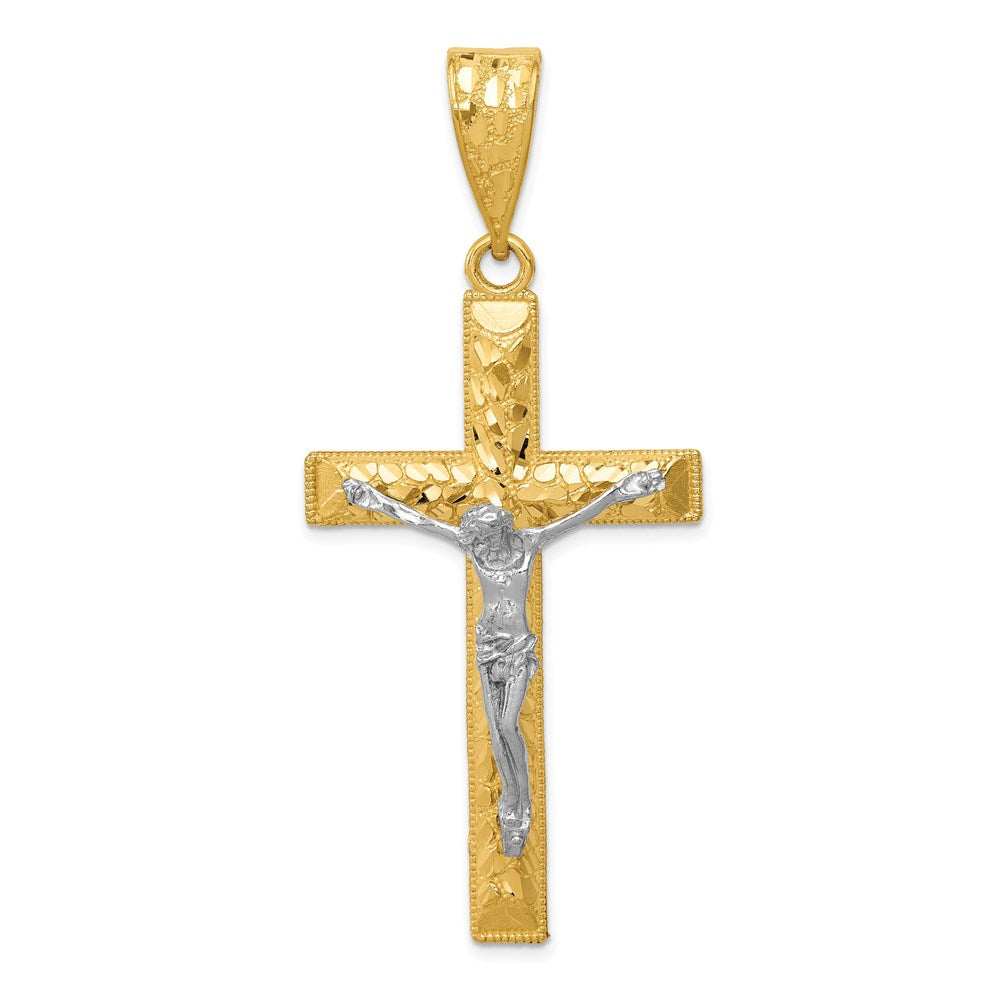 14k Two-tone Diamond-cut Crucifix Pendant, 60.5 x 27 mm