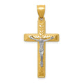 14k Two-tone Diamond Cut Crucifix Pendant, 41 x 20 mm