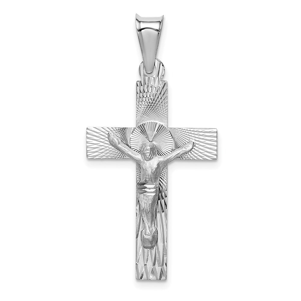 14k White Gold Crucifix Pendant, 35 x 18 mm