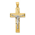 14k Two-tone Diamond-cut Latin Crucifix Pendant, 47 x 23 mm