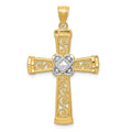 14k and White Rhodium Diamond-cut Filigree Cross Pendant, 39 x 23 mm