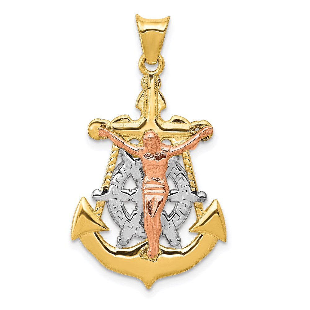 14k Tri-Color Mariner Crucifix Pendant, 31 x 17 mm