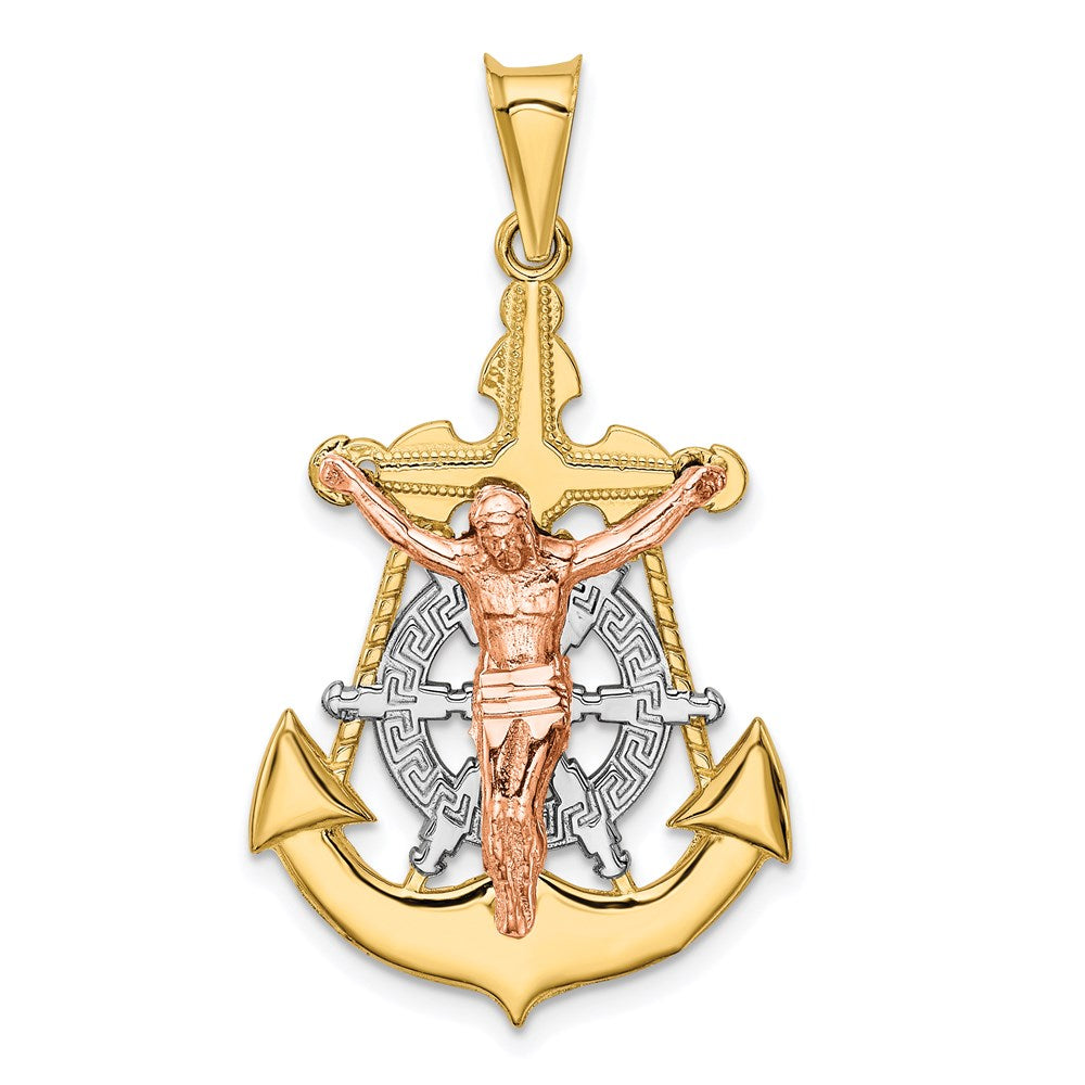 14k Tri-Color Mariner Crucifix Pendant, 37 x 21 mm