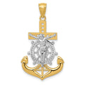 14k and White Rhodium Polished Mariners Crucifix Pendant, 25.5 x 19 mm