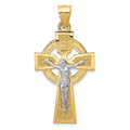 14k Two-tone Polished Celtic INRI Crucifix Pendant, 35 x 22 mm