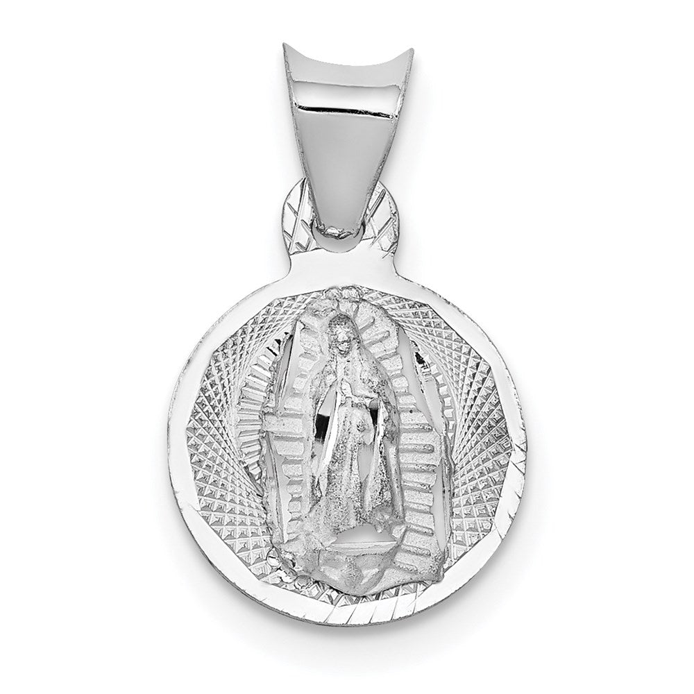 14k White Gold Polished Diamond-cut Semi-solid Our Lady Of Guadalupe Round Pendant, 10.45 x 10.45 mm