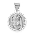 14k White Gold Polished Diamond-cut Semi-solid Our Lady Of Guadalupe Round Pendant, 13.07 x 12.85 mm