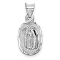 14k White Gold Polished Diamond-cut Semi-solid Our Lady Of Guadalupe Oval Pendant, 17 x 9.5 mm