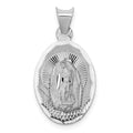14k White Gold Polished Diamond-cut Semi-solid Our Lady Of Guadalupe Oval Pendant, 20 x 13.02 mm