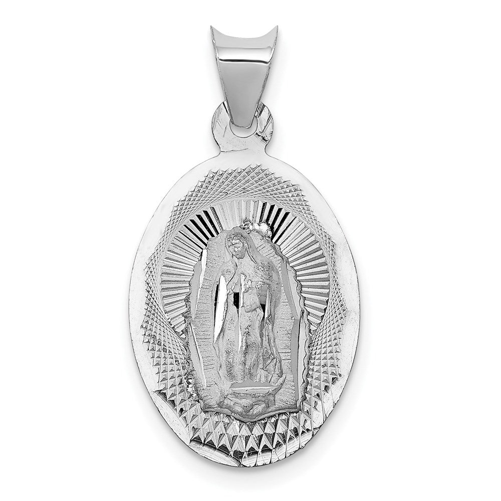 14k White Gold Polished Diamond-cut Semi-solid Our Lady Of Guadalupe Oval Pendant, 20 x 13.02 mm