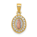 14K Two-Tone with White Rhodium Diamond-cut CZ Our Lady of Guadalupe Oval Pendant, 19.25 x 9.8 mm