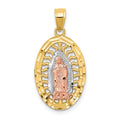 14K Two-tone with White Rhodium Diamond-cut Our Lady of Guadalupe Oval Charm, 26.25 x 13.3 mm