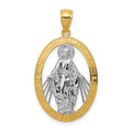 14K and White Rhodium Polished Cut-out Miraculous Medal Oval Pendant, 32.5 x 19 mm