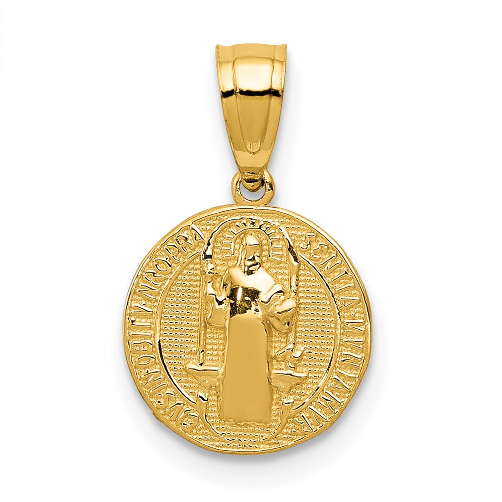 14k Polished San Benito Medal Solid 2-Sided Small Round Pendant, 16.85 x 10 mm
