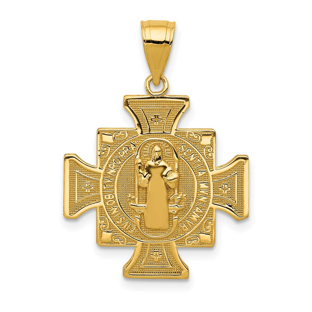 14k Polished Solid San Benito 2-Sided Cross Pendant, 28 x 20 mm
