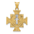 14K and White Rhodium Semi-solid St. Benedict Cross Pendant, 25.5 x 18 mm