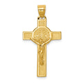 14k Polished San Benito Solid 2-Sided Crucifix Pendant, 33.5 x 18 mm