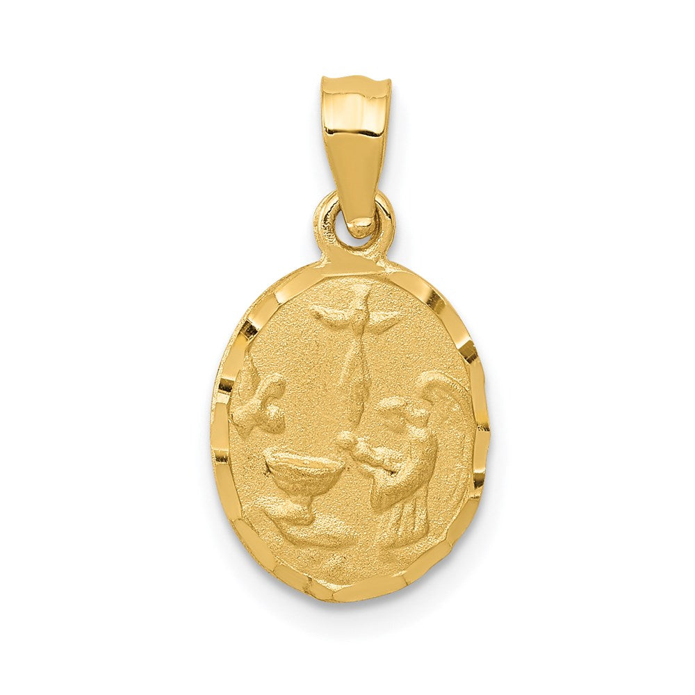 14K Satin and Diamond-Cut Baptism Oval Pendant, 17.9 x 9.9 mm