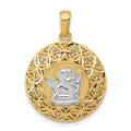 14k and White Rhodium Polished Filigree Guardian Angel Pendant, 25.16 mm