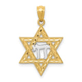 14k and White Rhodium Star of David with Chai Pendant, 24.77 mm