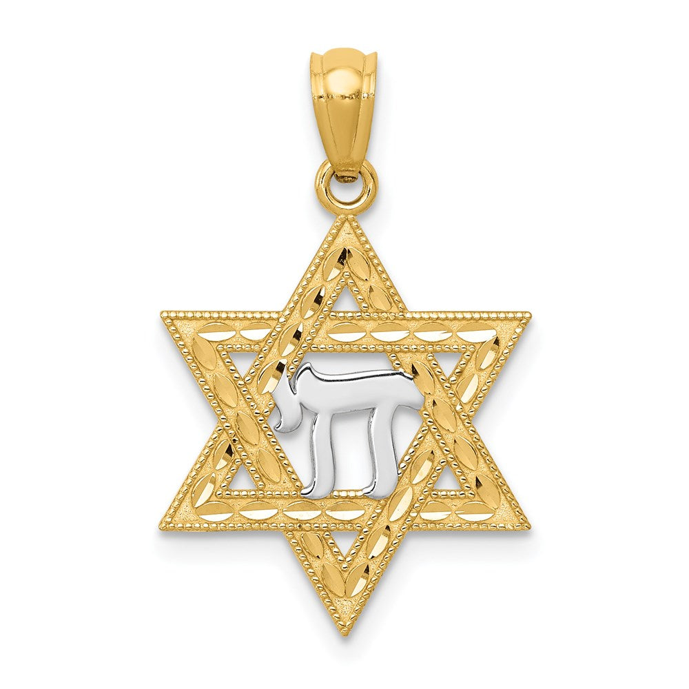 14k and White Rhodium Star of David with Chai Pendant, 24.77 mm
