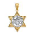 14K Two-Tone Fancy Star Of David and Menorah Pendant, 26.85 x 17.48 mm