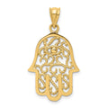 14k Polished Filigree Hamsa and Evil Eye Pendant, 30.85 mm