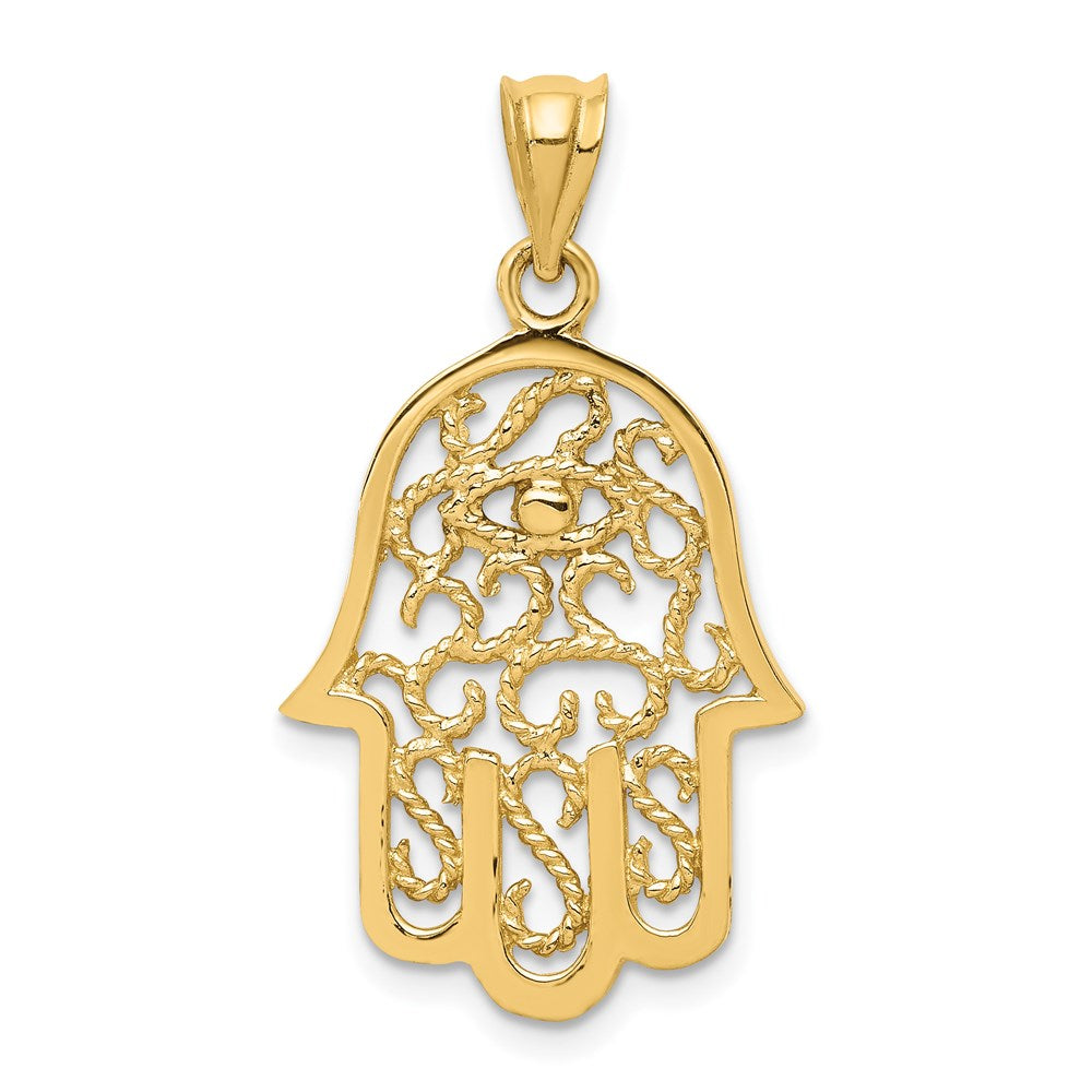 14k Polished Filigree Hamsa and Evil Eye Pendant, 30.85 mm