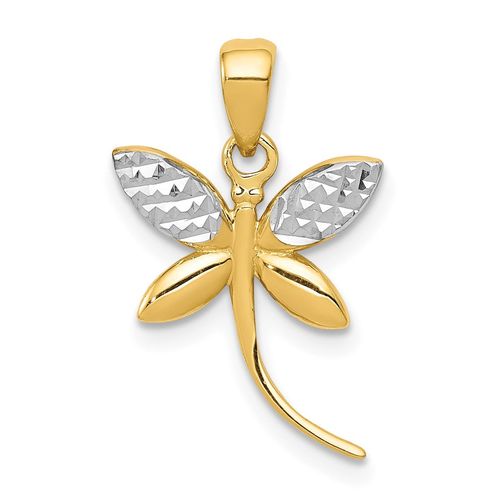 14k and White Rhodium Diamond-cut Polished Dragonfly Pendant, 20.2 x 12.5 mm