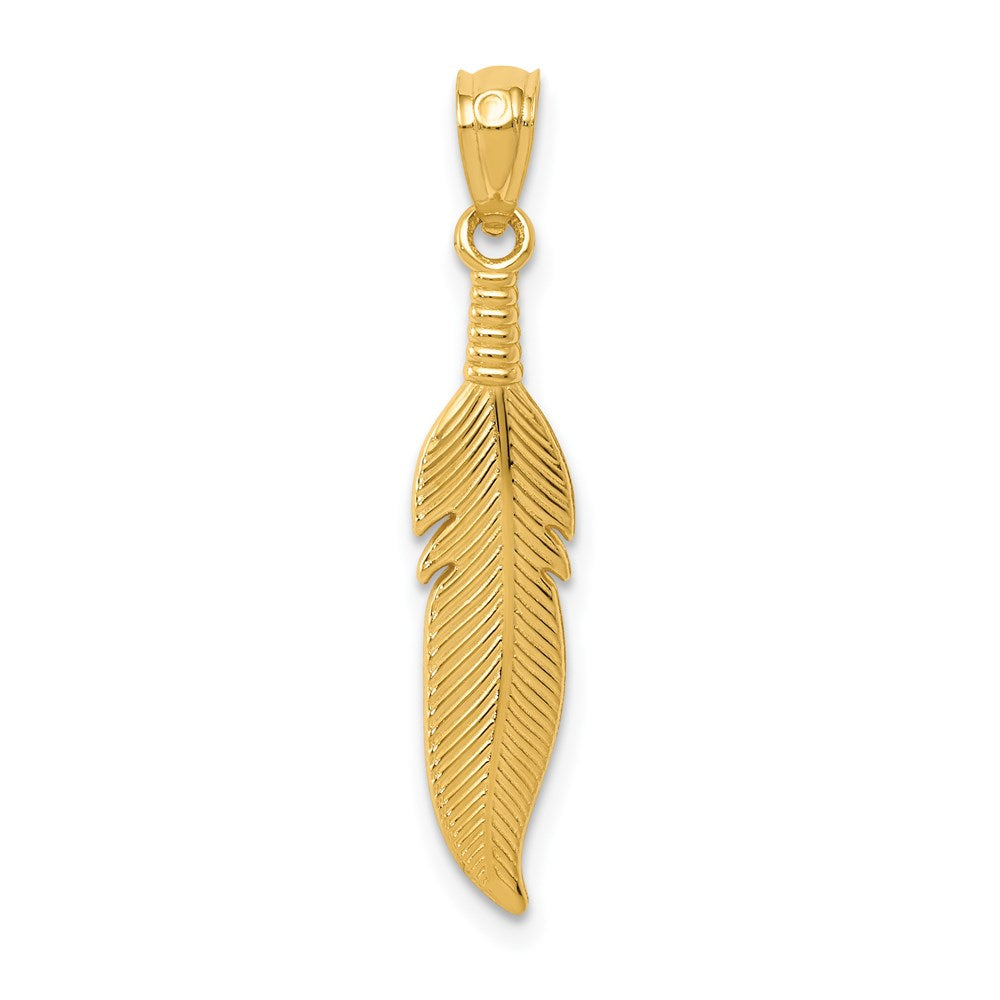 14k Polished Feather Pendant, 28.65 x 4.95 mm