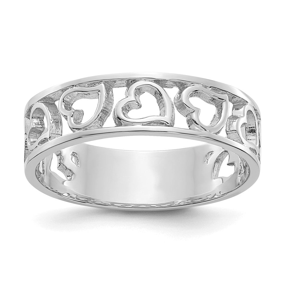 14k White Gold Hearts Ring, Size 6