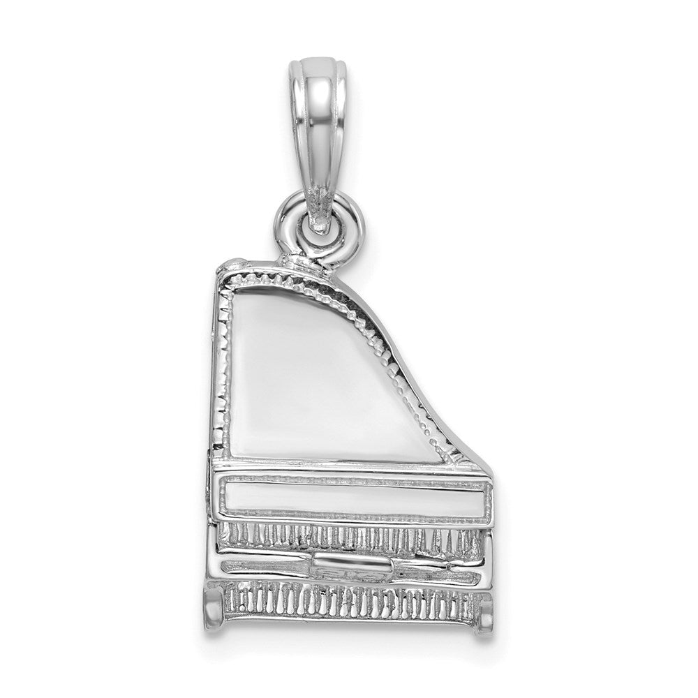 14K White Gold 3-D Top Opens Grand Piano Charm, 14.5 x 11.35 mm