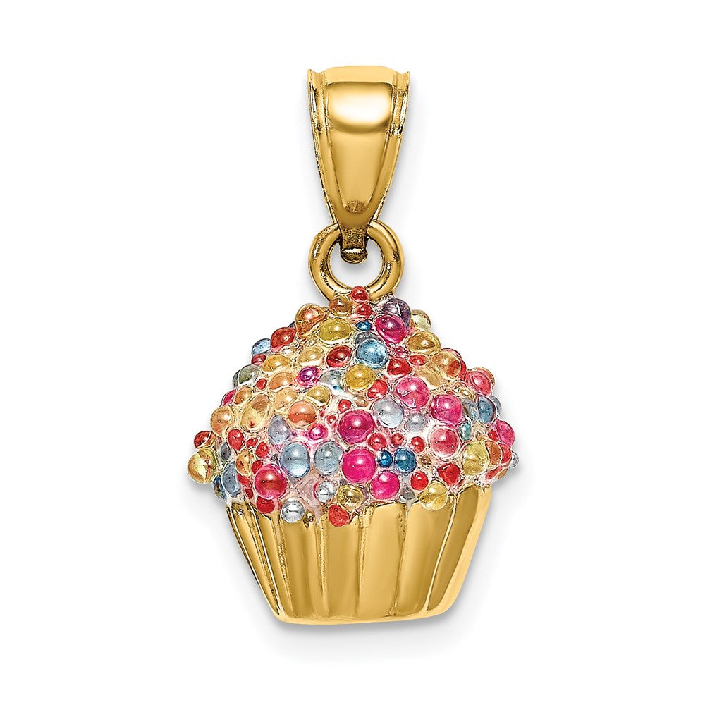 14K 3-D with Colored Bead Icing Cupcake Charm, 12.15 x 11.38 mm