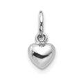 14k White Gold Solid Polished 3D Heart Charm, 12 x 5 mm