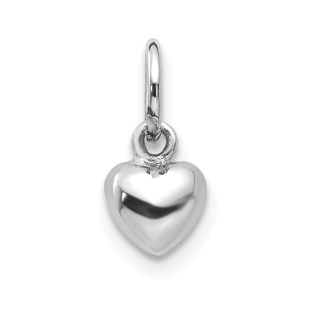 14k White Gold Solid Polished 3D Heart Charm, 12 x 5 mm