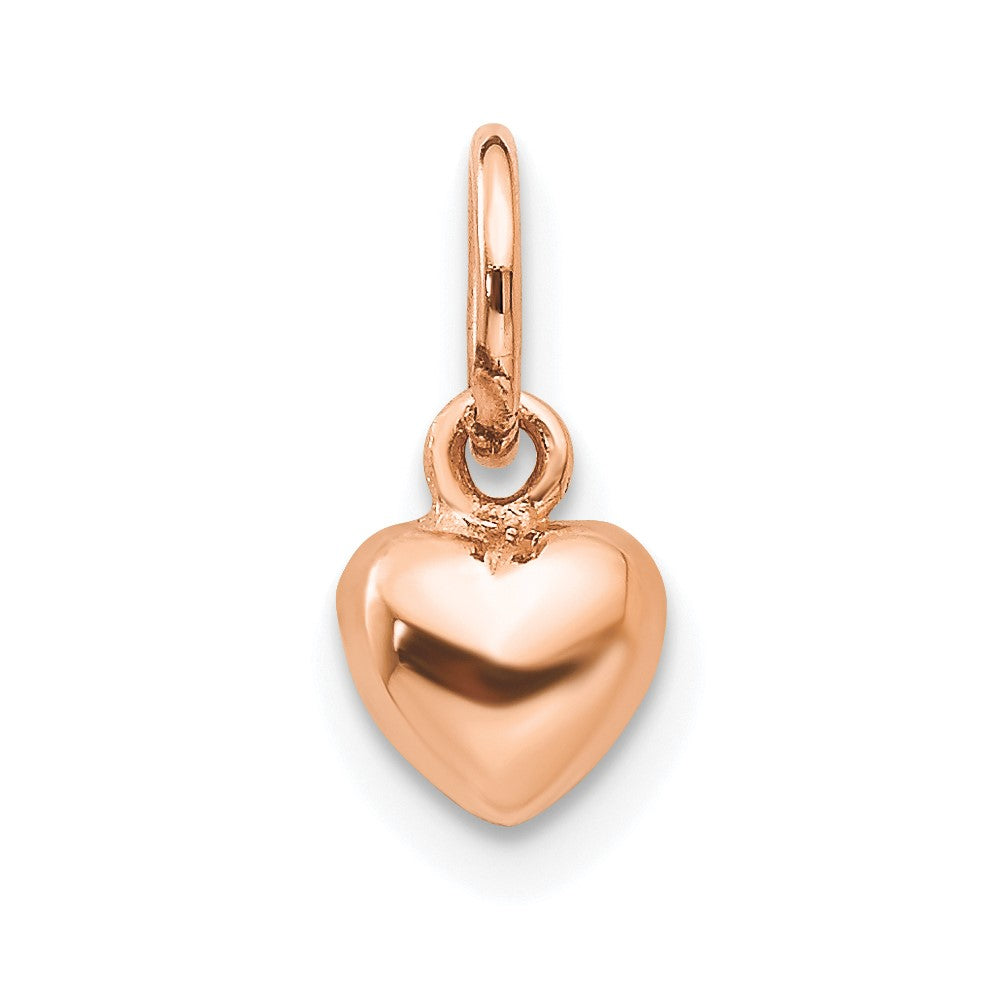 14K Rose Polished 3-D Puffed Heart Charm, 12 x 6 mm
