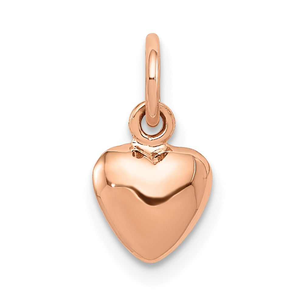 14K Rose Polished 3-D Puffed Heart Charm, 14 x 7 mm