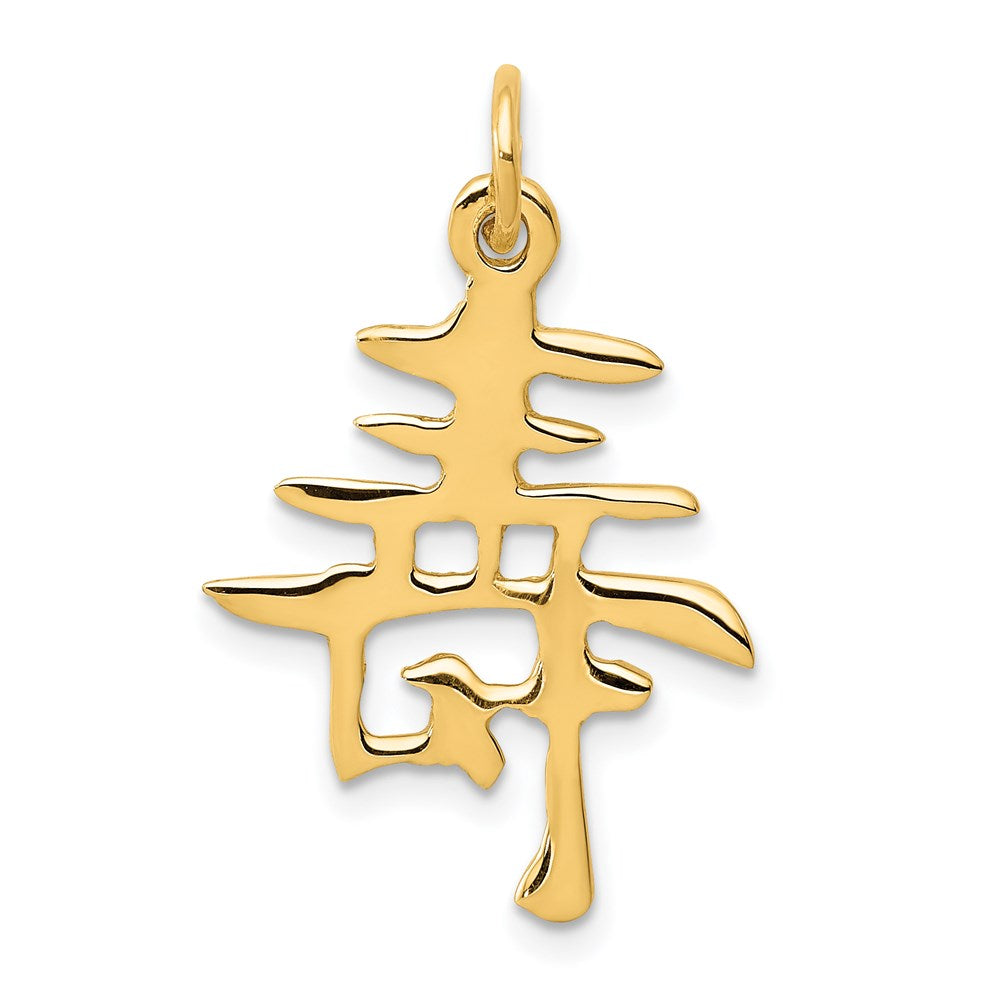 14k Solid Polished Chinese Long Life Charm, 26 x 22 mm