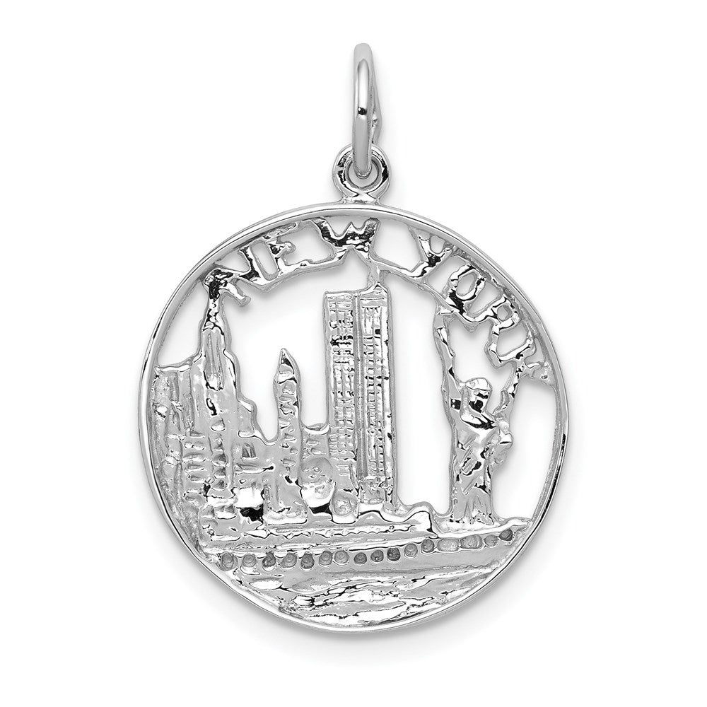14k White Gold Solid Polished NEW YORK Skyline Charm, 25 x 18 mm