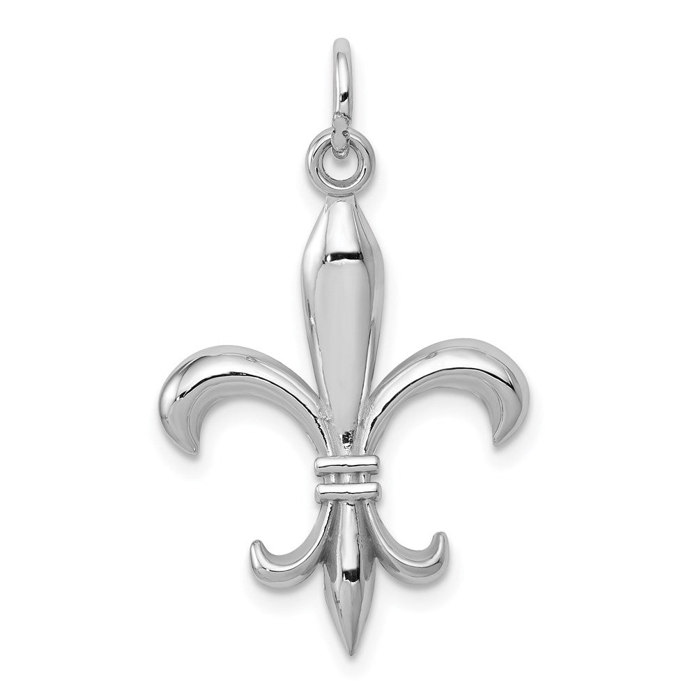 14k White Gold Hollow Fleur De Lis Charm, 30 x 15 mm